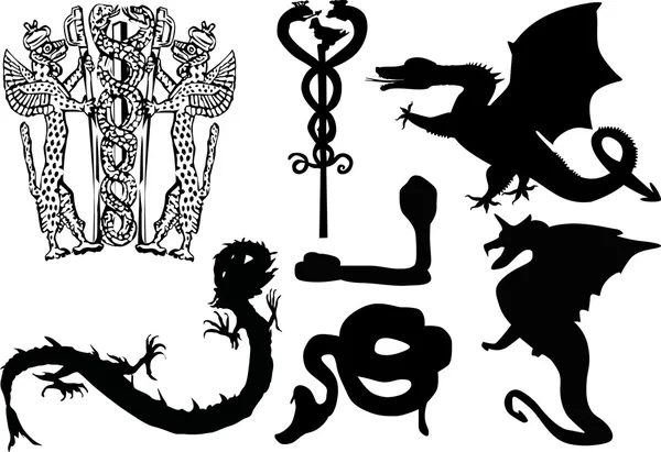 Black heraldic reptiles — Stock Vector