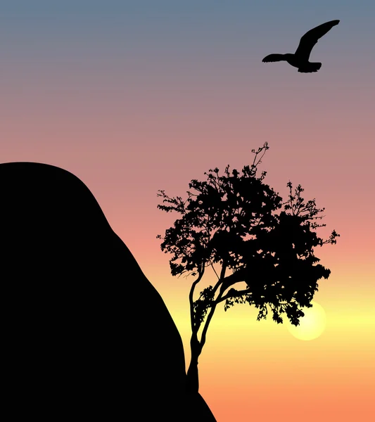 Oiseau au-dessus d'un seul arbre — Image vectorielle