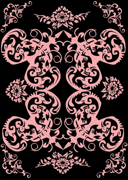 Flower pink on black decoration — Stock Vector