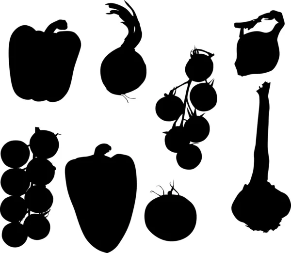 Коллекция овощных силуэтов — стоковый вектор