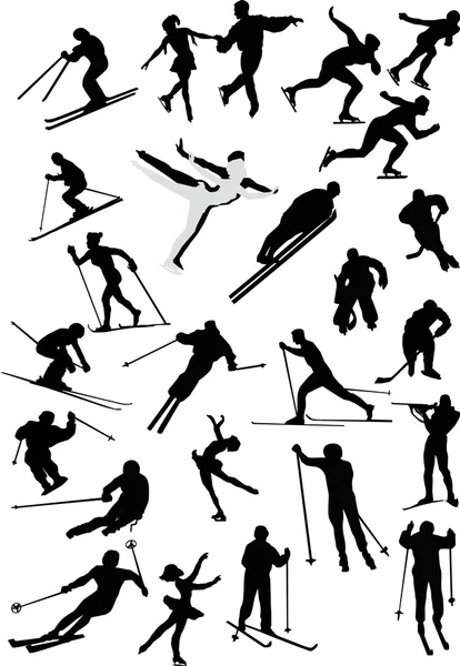 Sportivi invernali su bianco — Vettoriale Stock