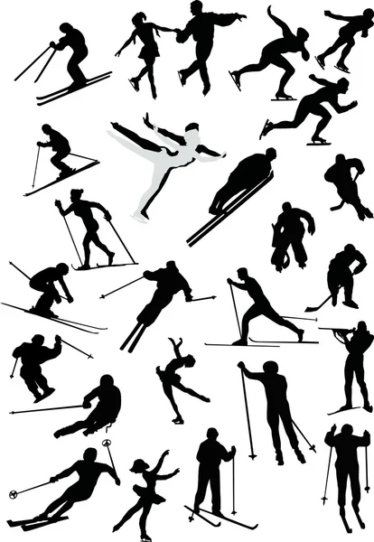 Deportistas de invierno en blanco — Vector de stock