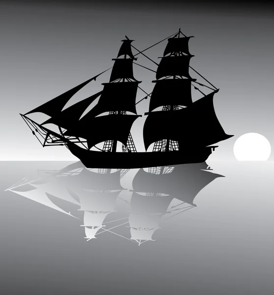 Σιλουέτα του πλοίου στο ηλιοβασίλεμα — Διανυσματικό Αρχείο