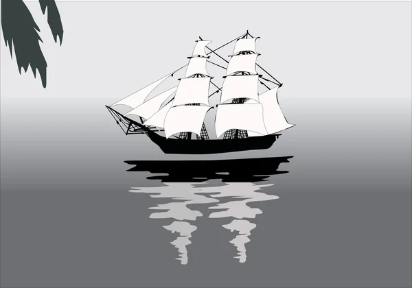 Ship with reflection on gray — Stock Vector