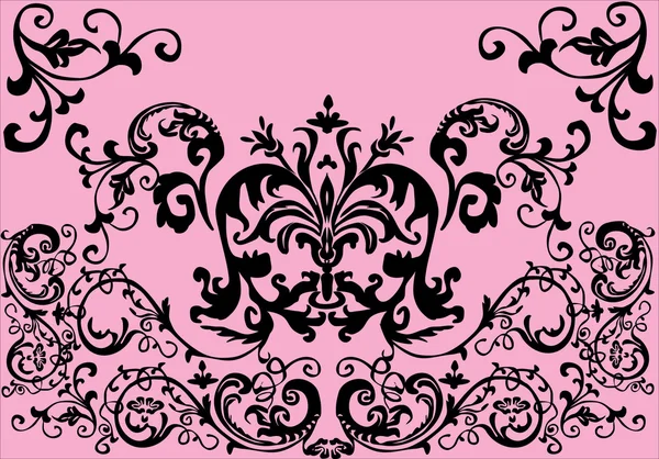 Zwarte gekruld op roze symmetrische patroon — Stockvector