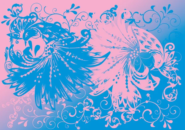 Rosa y azul fantasía aves fondo — Archivo Imágenes Vectoriales