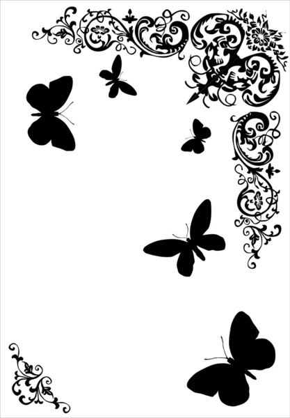 Mariposas y rizos ornamento — Archivo Imágenes Vectoriales