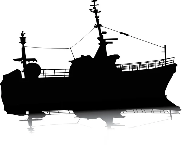 Military ship with reflection — Stock Vector