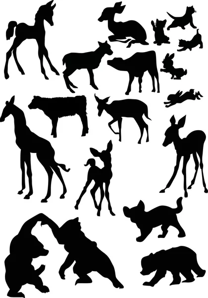 Silhouettes de bébé animal — Image vectorielle