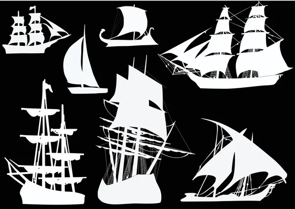 Силуэты белого корабля — стоковый вектор