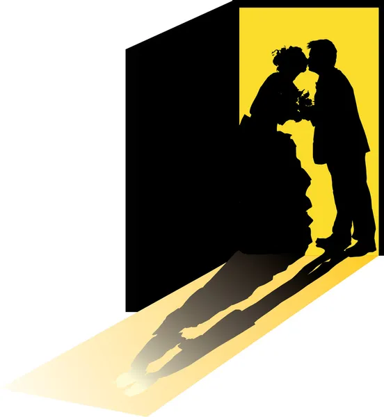 Γαμήλια Σκιαγραφία ζευγάρι σε πόρτα — Διανυσματικό Αρχείο