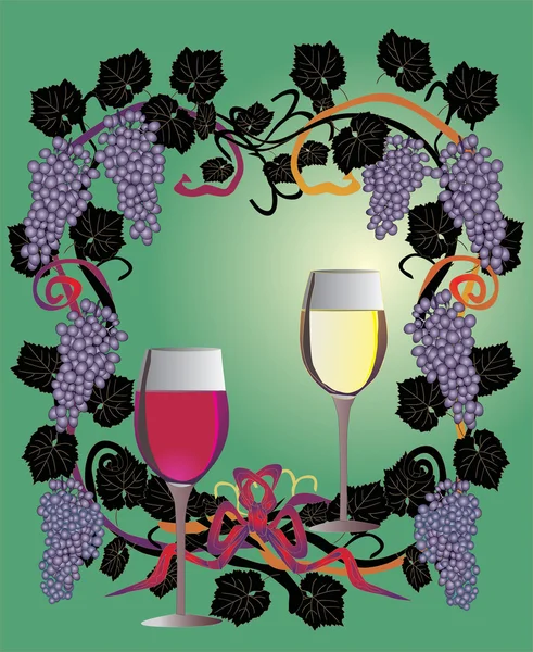 Стаканы в виноградной раме — стоковый вектор