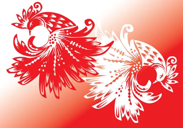 Aves de fantasia vermelhas e brancas — Vetor de Stock