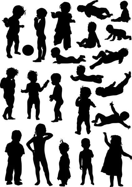Set of isolated baby silhouettes — Stock Vector