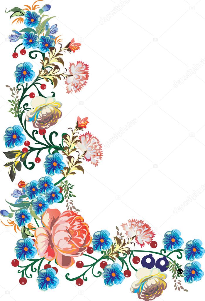 blue flowers corner illustration
