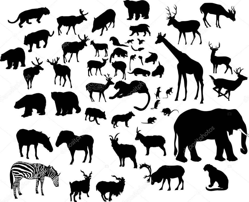 large animal silhouettes set