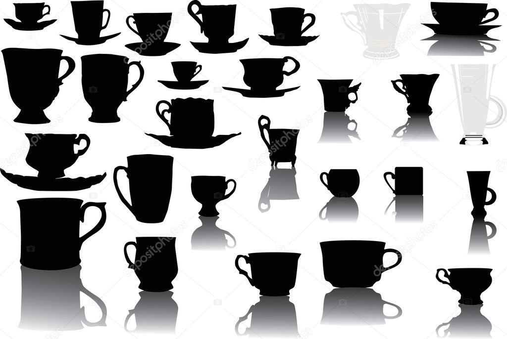 set of cups with reflections