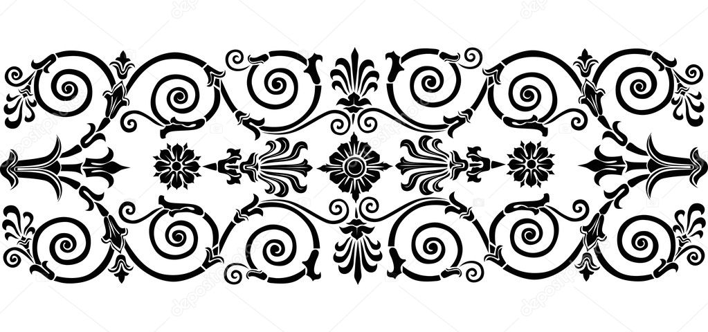 Black floral stripe with curls Stock Vector by ©Dr.PAS 6328833