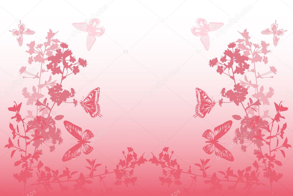 Download Butterflies and half flower pink frame ⬇ Vector Image by ...