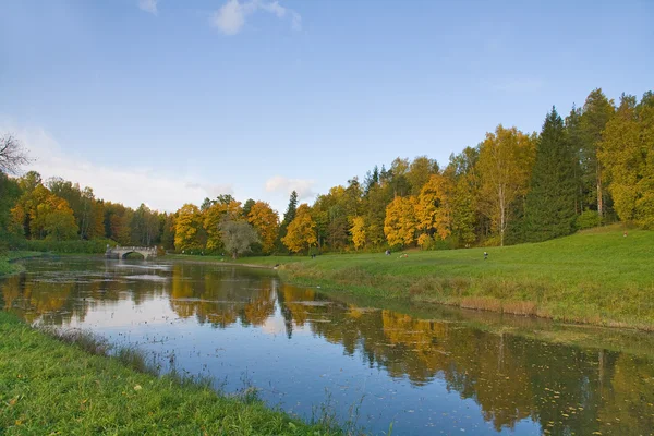 Jesienny krajobraz z mostem — Zdjęcie stockowe
