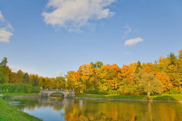 Gamla bron i höst park — Stockfoto