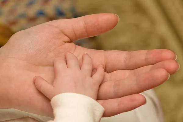 Mão de bebê no braço da mãe — Fotografia de Stock
