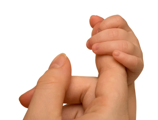 Mor finger och baby hand — Stockfoto