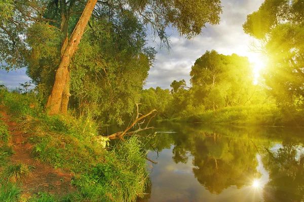 川の上の明るい太陽の下 — ストック写真