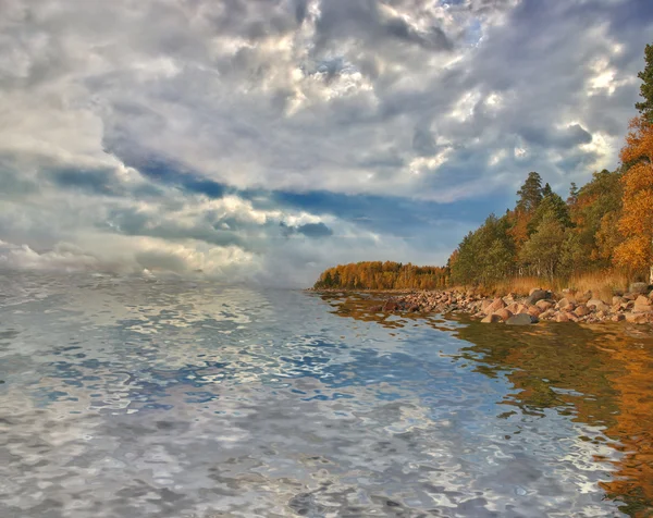 Podzim pobřeží reflexe — Stock fotografie