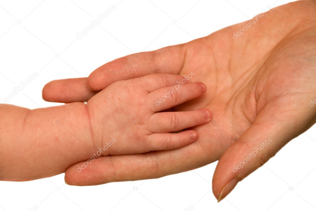 Isolated baby and mother hands