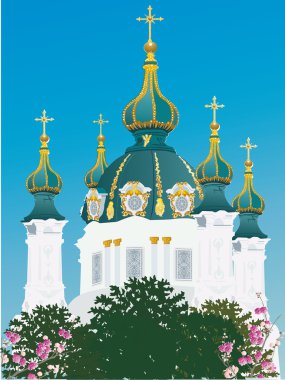 Ortodoks Kilisesi ve mavi gökyüzü illüstrasyon