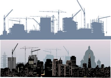 twe cities landscapes silhouettes clipart