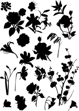 set of black flower silhouettes clipart