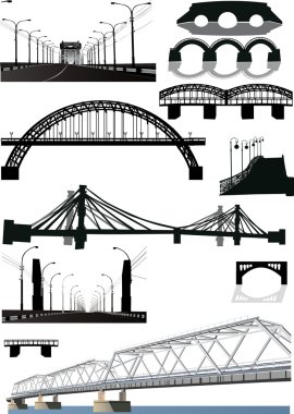 set of bridge silhouettes clipart