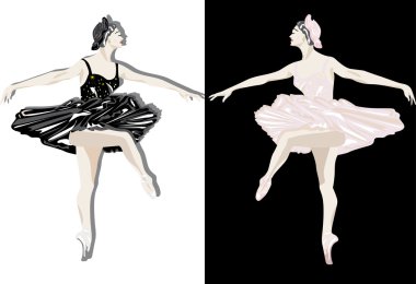 siyah ve pembe bale dansçıları illüstrasyon