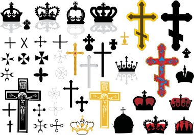 cross and crowns set clipart