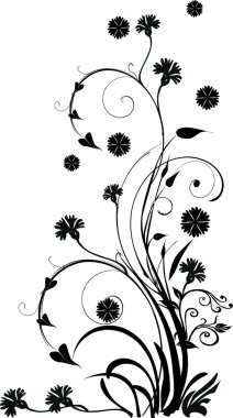 black conventionalized flower curls clipart