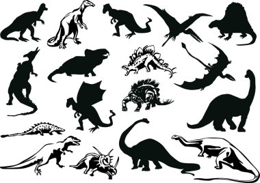 set of dinosaurs silhouettes clipart