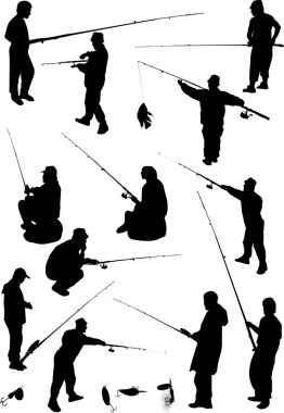 large set of fishermen and fishes clipart