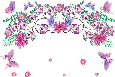 pink orchid flowers and butterflies design clipart