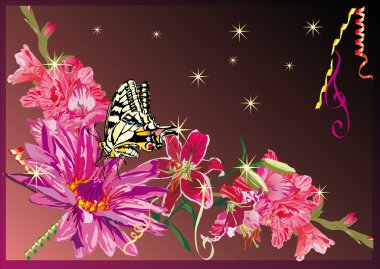 gladiolus flowers and butterfly clipart