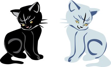 black and white kittens on white clipart