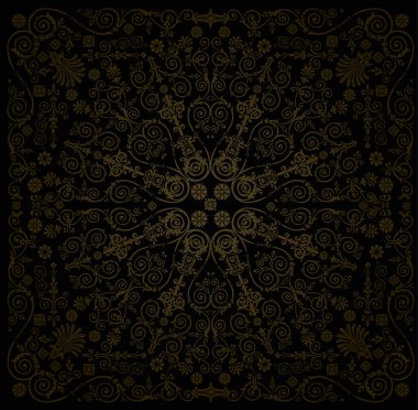 brown on black square curled decoration clipart