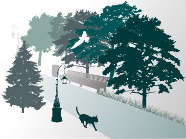 walking cat in park clipart