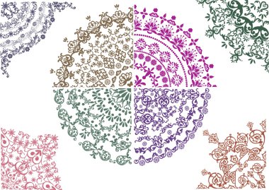 different color floral quadrants clipart