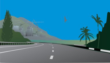 road to town near sea clipart