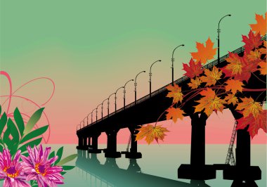 bridge with reflection and fall leaves clipart