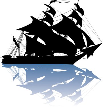 yacht silhouette with reflection clipart