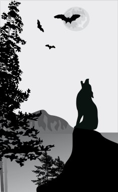 howling wolf on rock illustration clipart