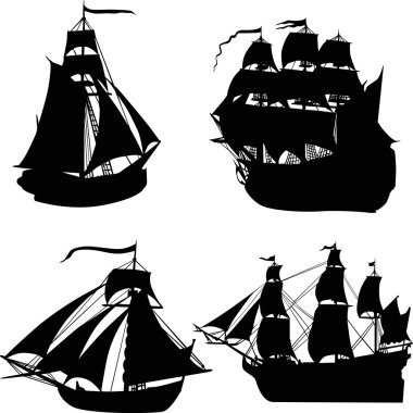 set van vier schip silhouetten